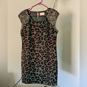Never worn Olive green leopard dress with gold detail